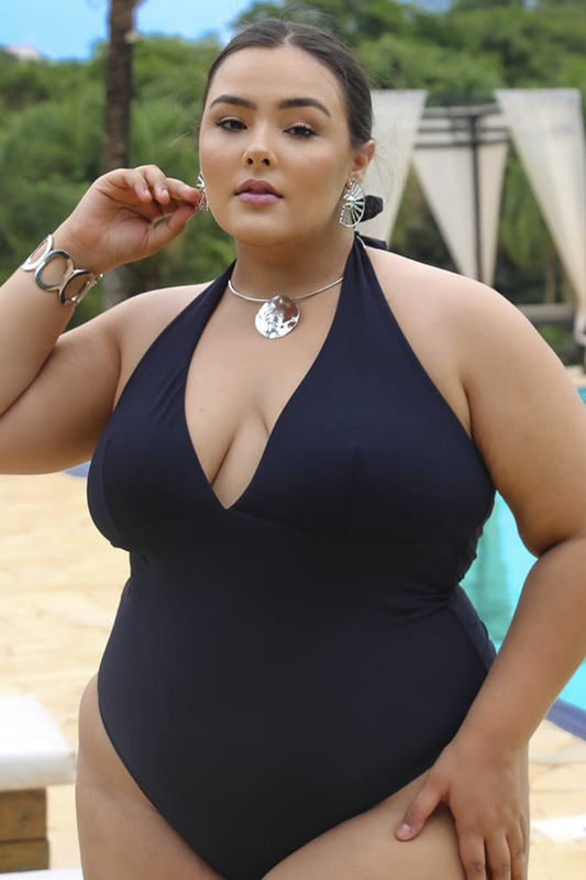 Black Halterneck Plussize One-Piece