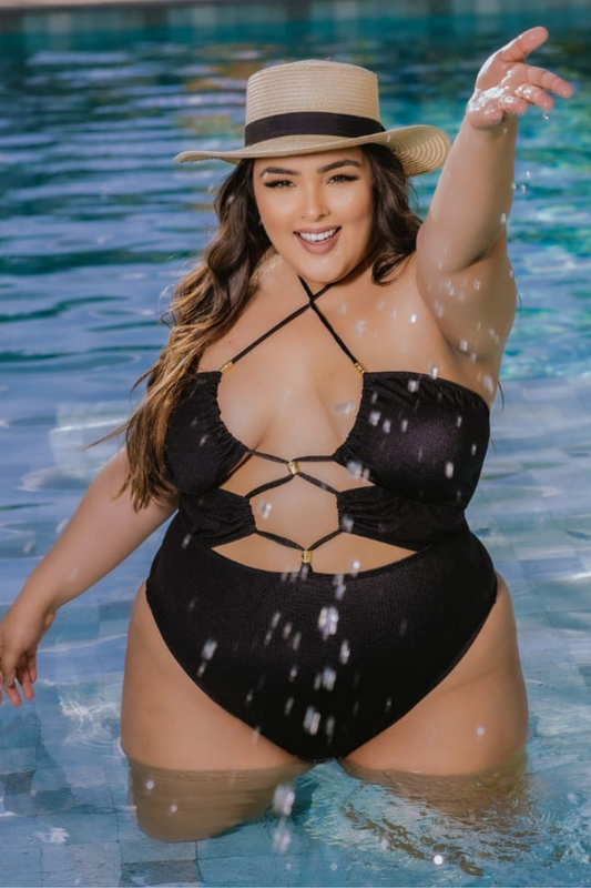 Plussize Black Halterneck One-Piece