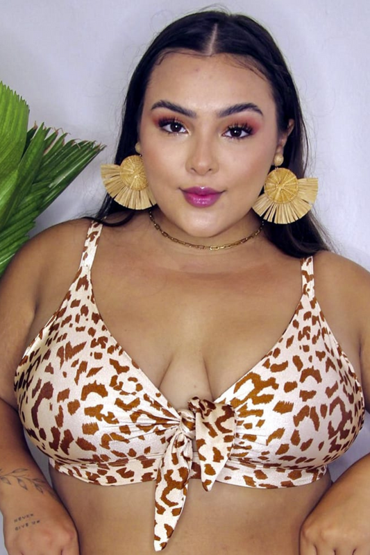 Plussize Animal Print Knot Front Bikini Top