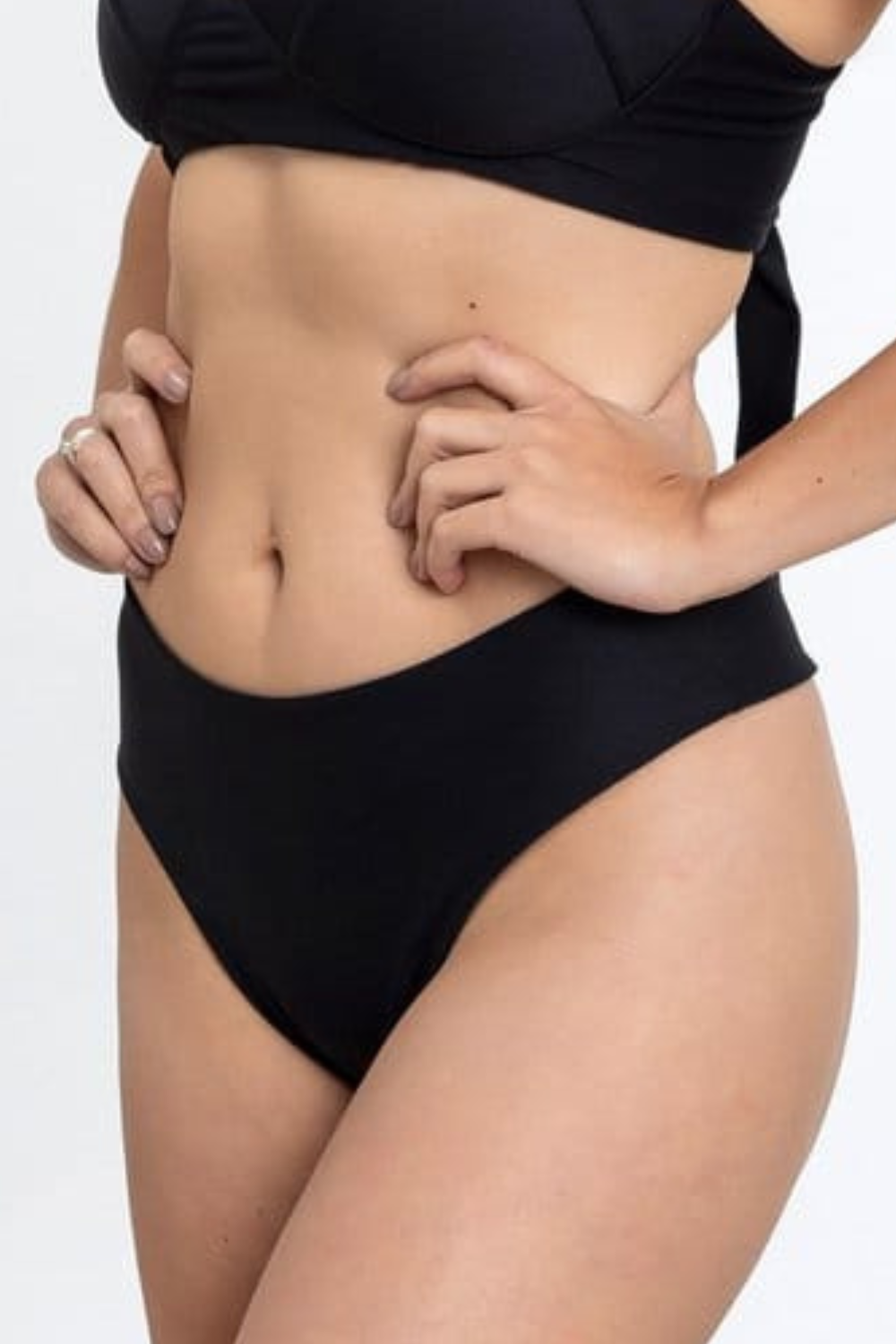 Black High Waisted Thong Bikini Bottom