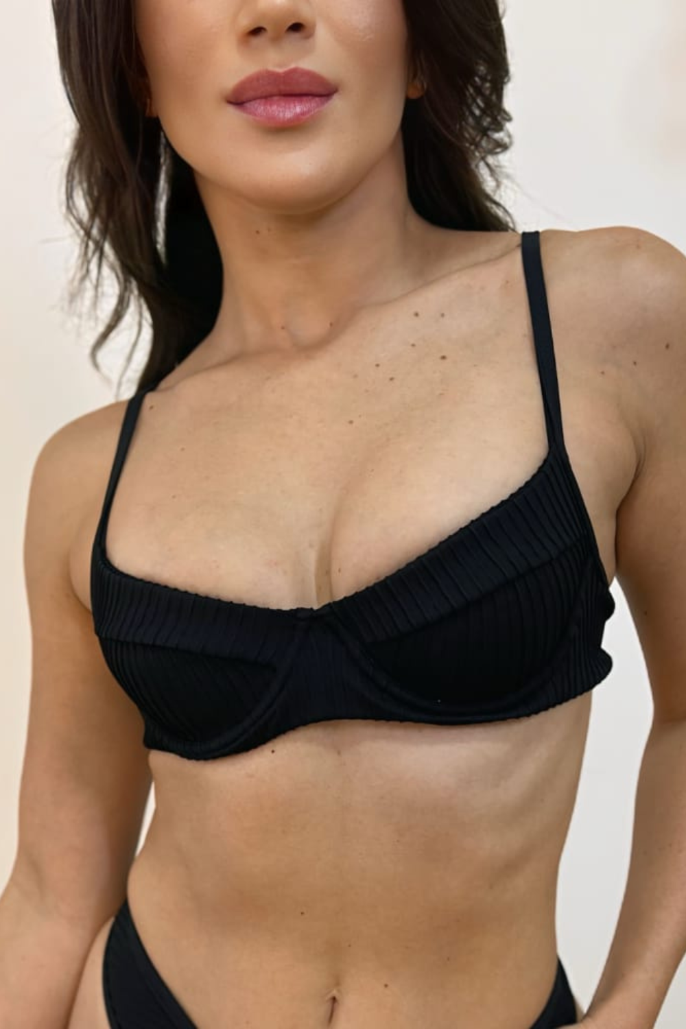 Black Textured Underwire Bikini Top