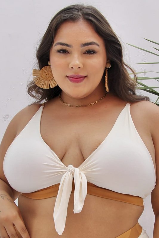 Plussize Ivory Knot Front Bikini Top