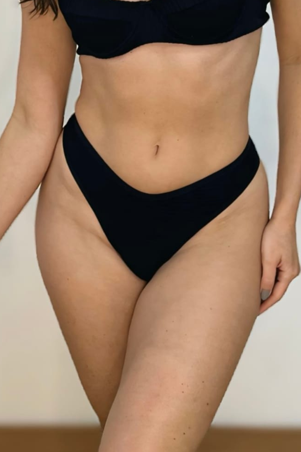 Black Textured Cheeky Bikini Bottom