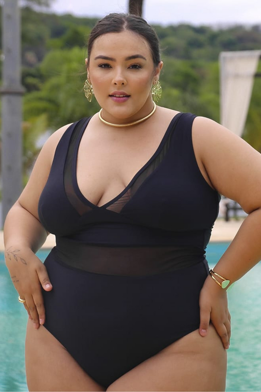 Plussize Black Mesh One-Piece