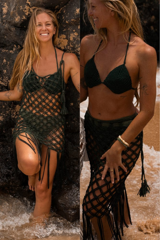 Dark Green Macrame Dress & Skirt 2 in 1