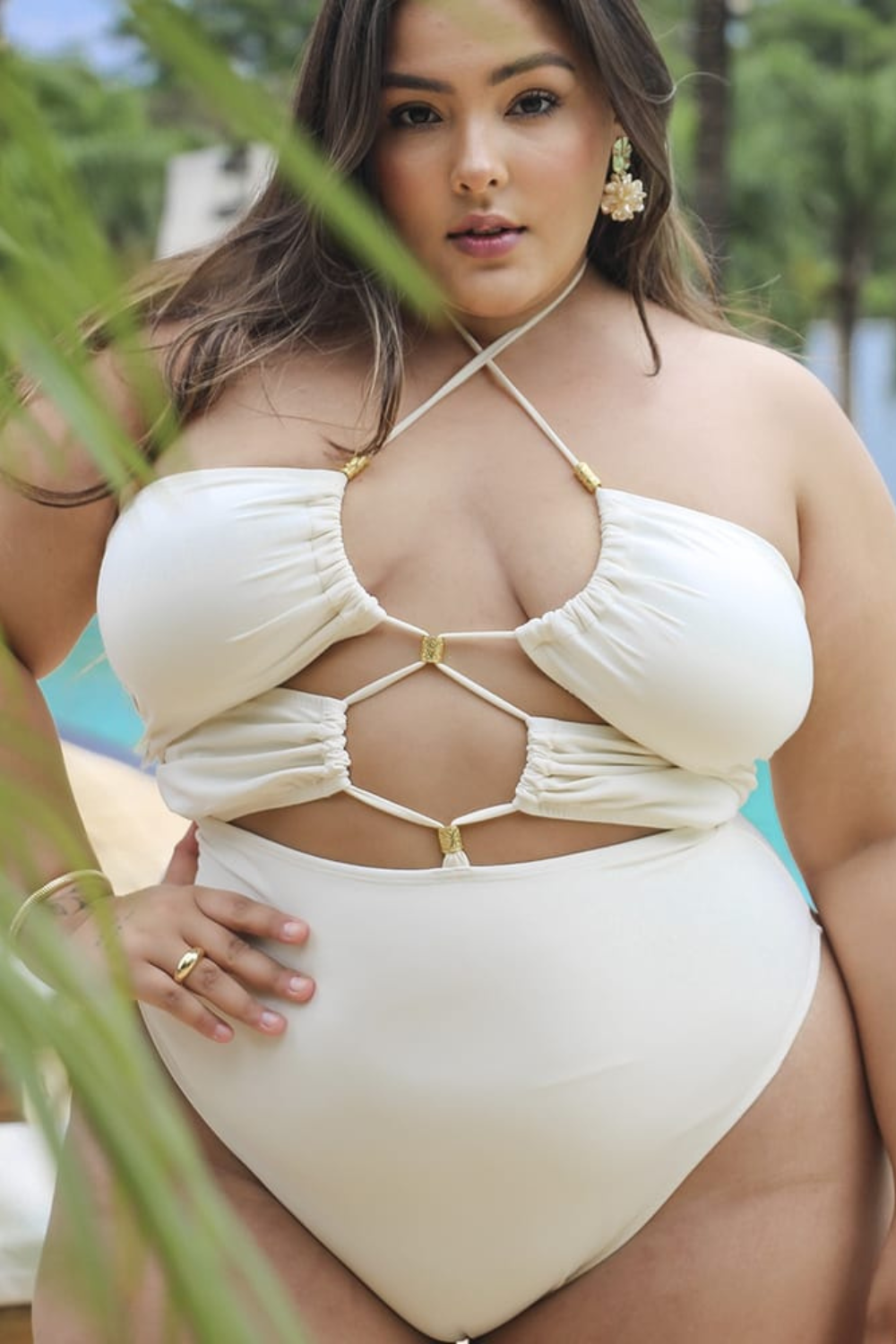 Plussize Ivory Halterneck One-Piece