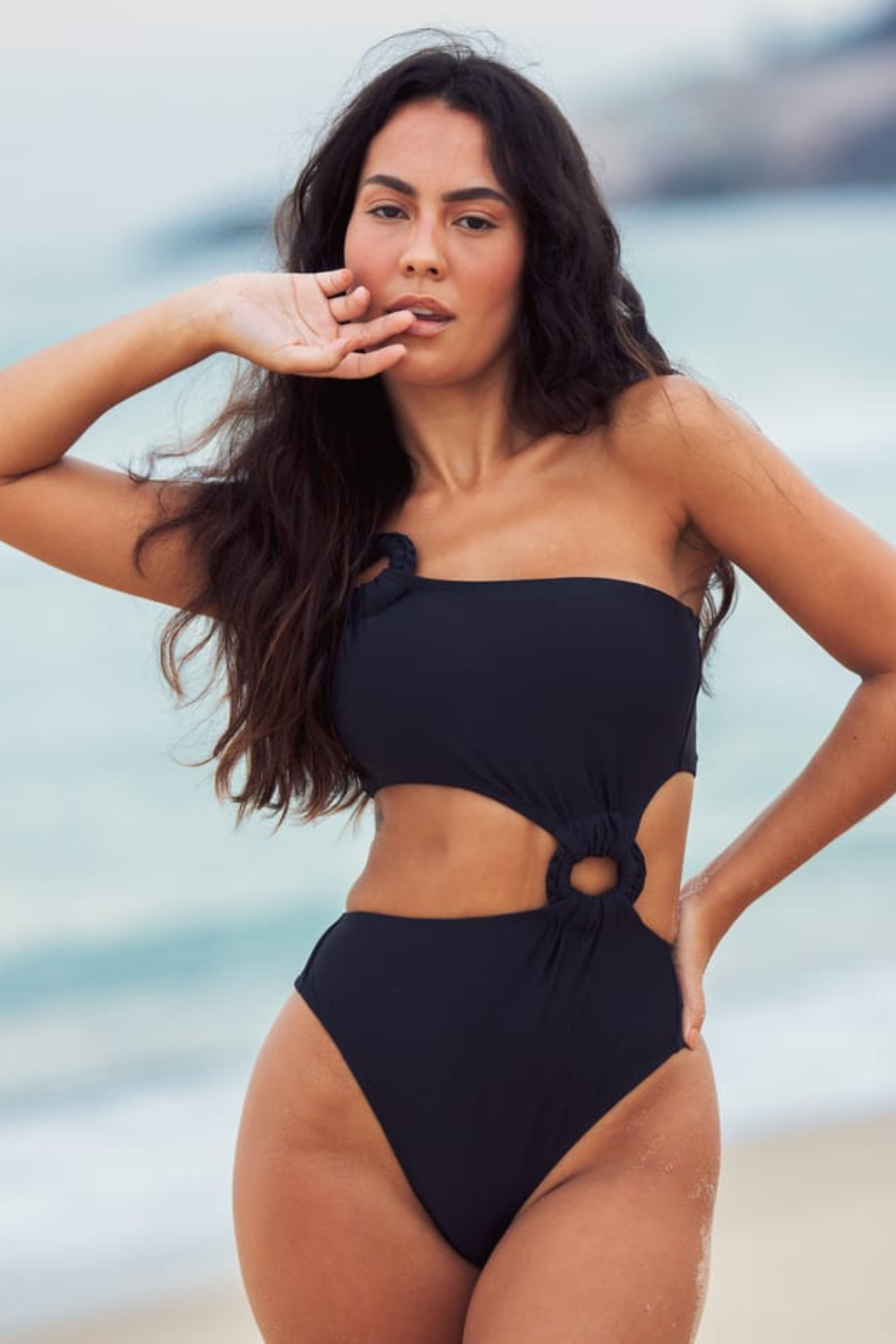 Black One-Shoulder Macrame One-Piece