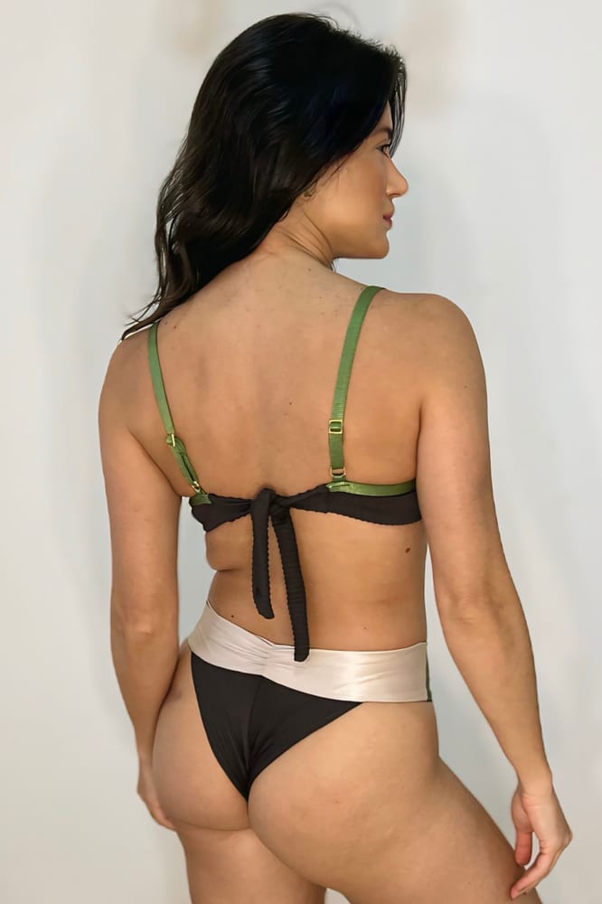 Brown Underwire Tricolor Bikini Set