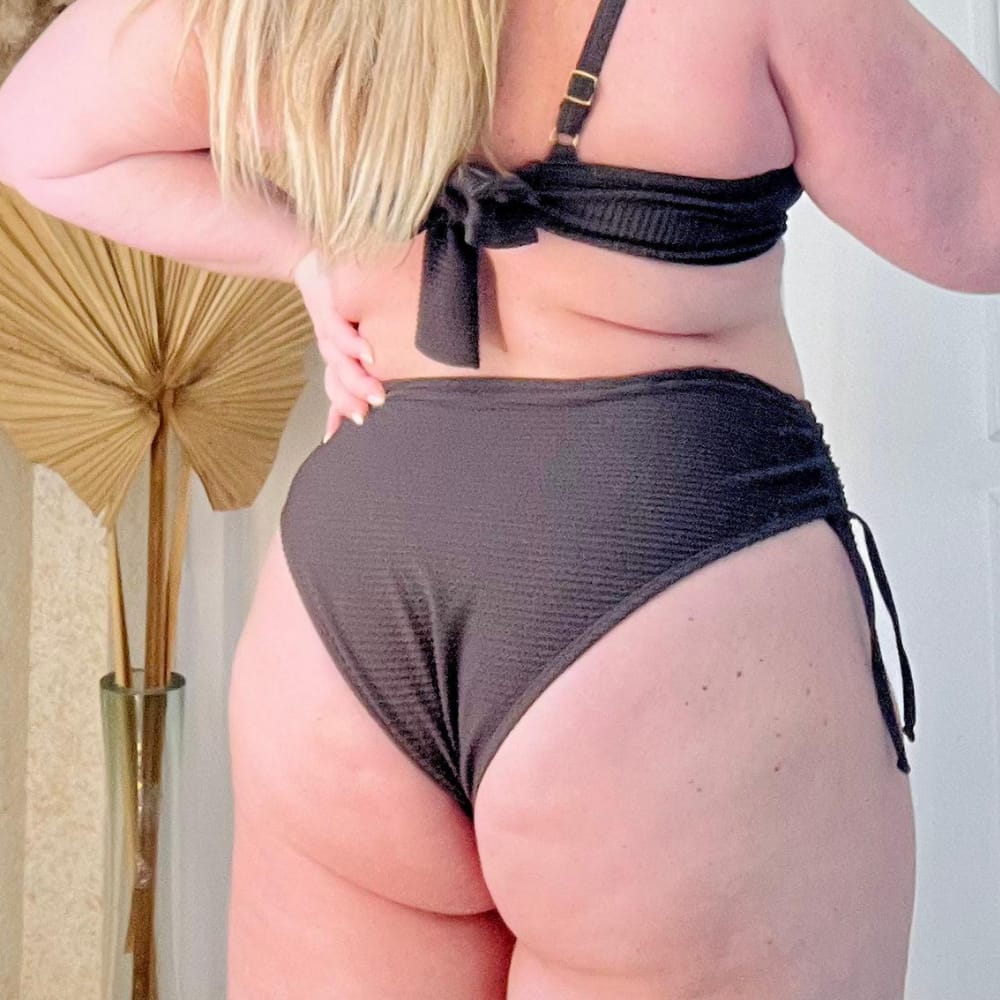 Plussize Brown High Waisted Strappy Textured Bikini Bottom