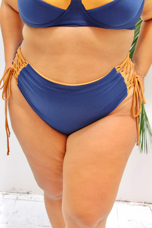 Plussize Navy Honey  Double Sided Strips Bikini Bottom