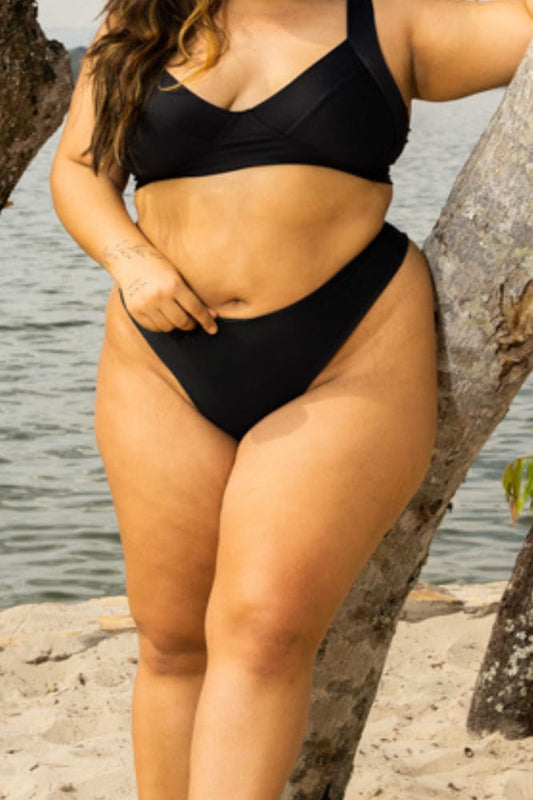 Plussize Black High Waisted Thong Bikini Bottom