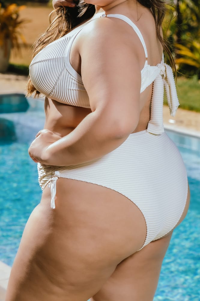 PLussize Ivory High Waisted Strappy Textured Bikini Bottom