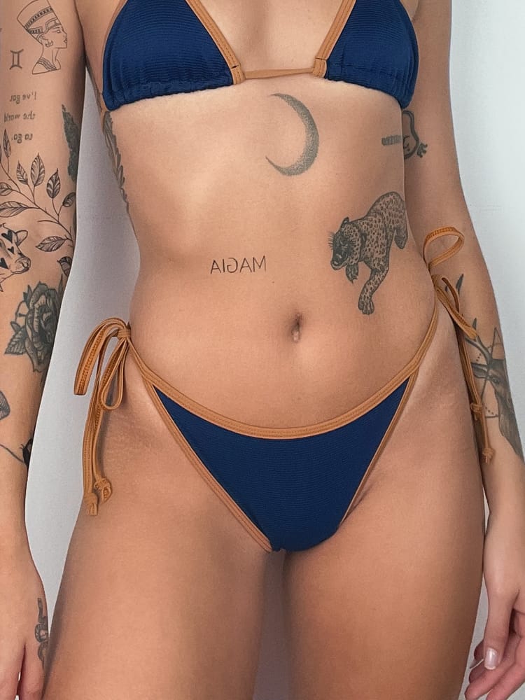 Brown and Navy Tie Side Bikini Bottom