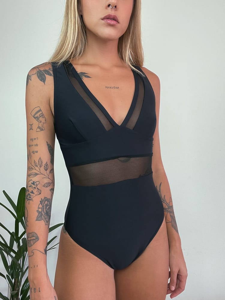 Black Mesh One-Piece