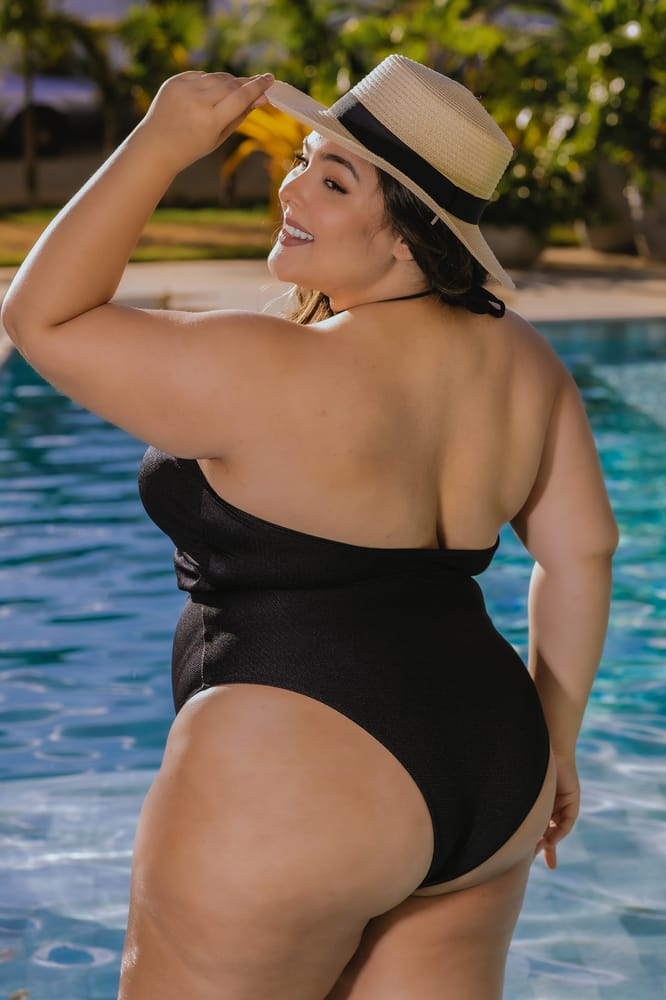 Plussize Black Halterneck One-Piece