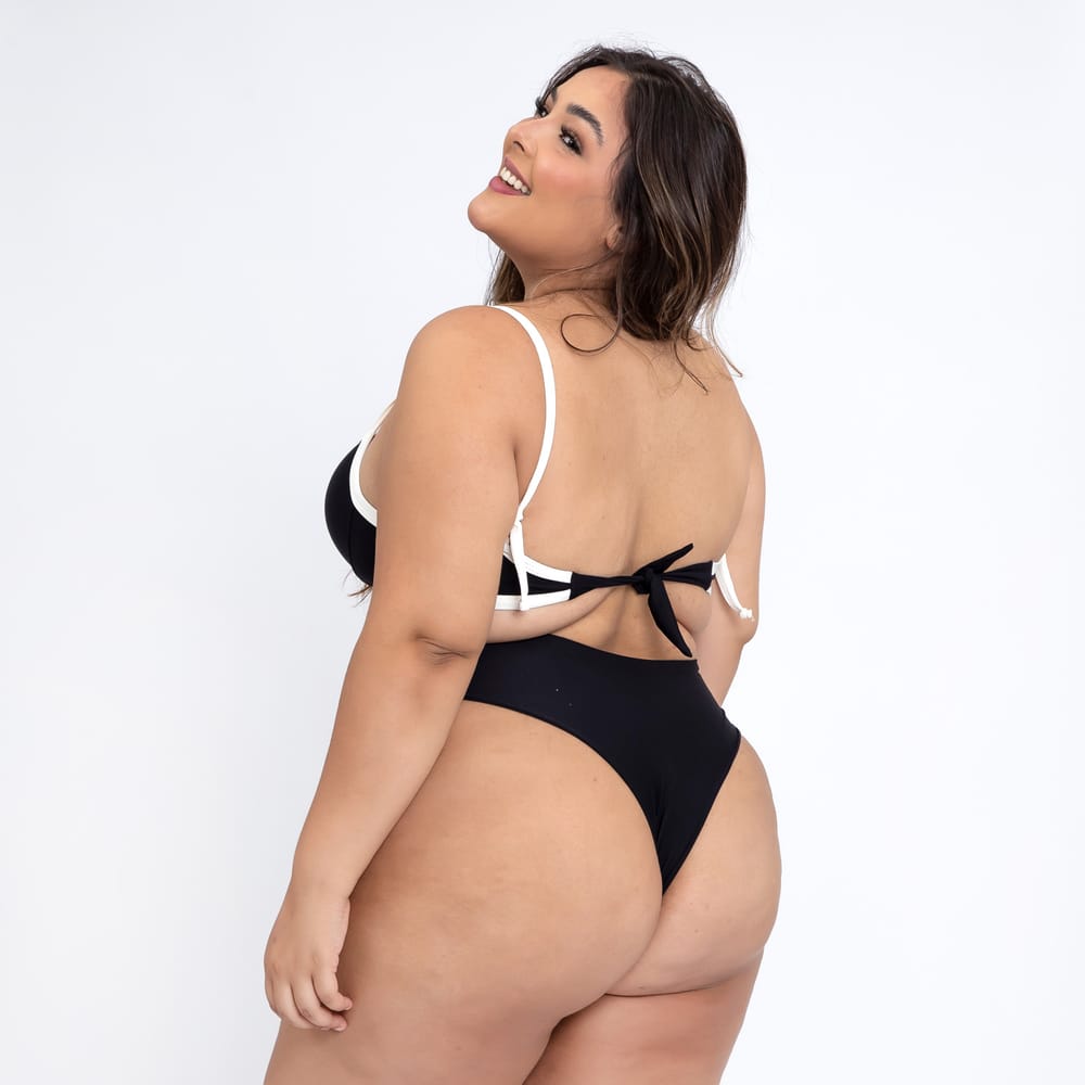 Plussize Black High Waisted Thong Bikini Bottom