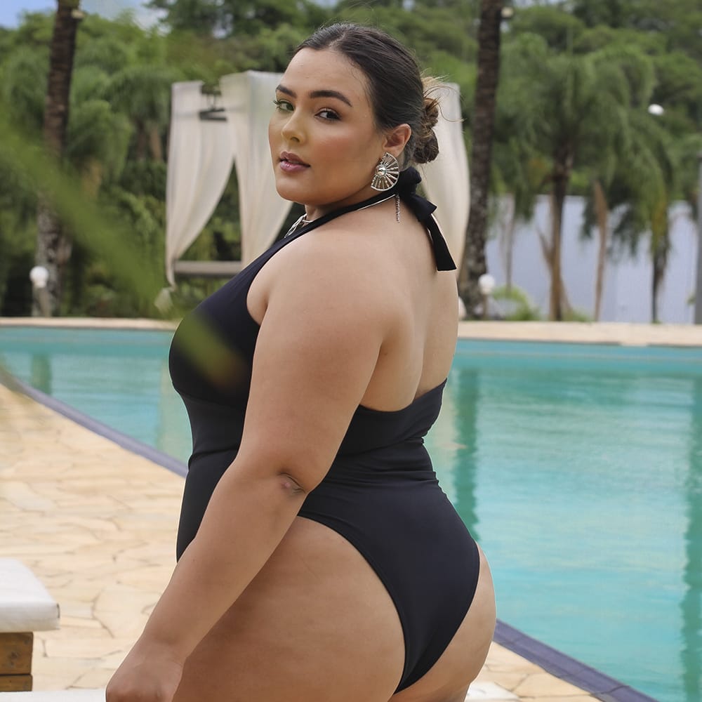 Black Halterneck Plussize One-Piece