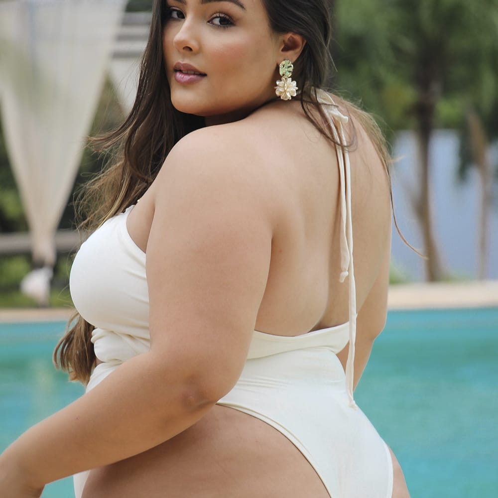 Plussize Ivory Halterneck One-Piece