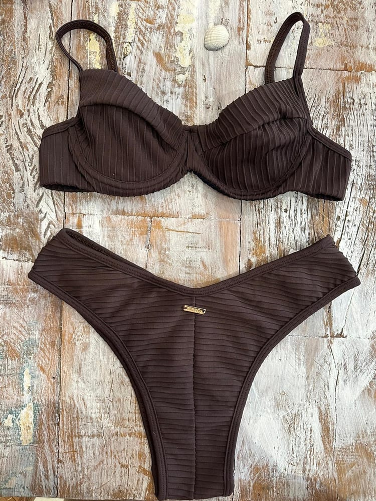 Brown Textured Underwide Bikini Top